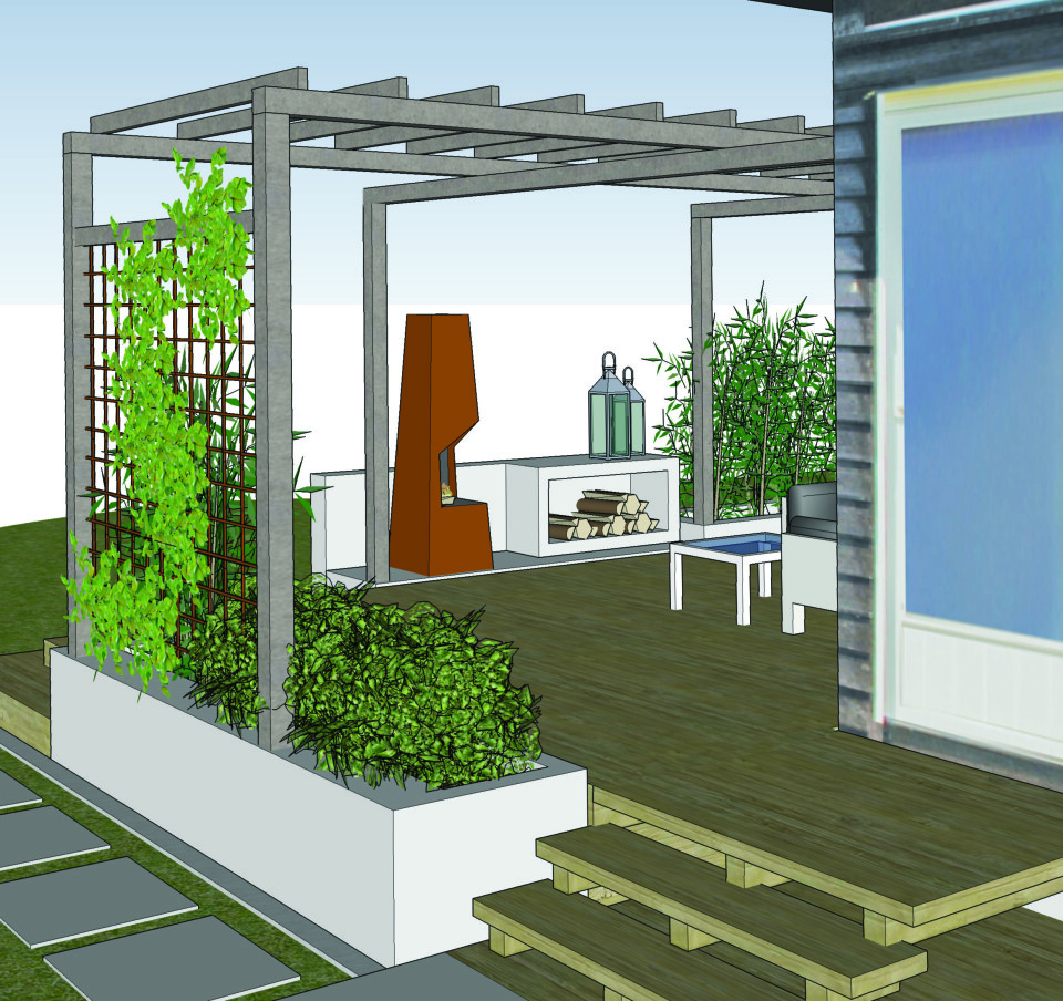 LETTVINT Terrasse i flukt med trappens øverste repos gjør rommet mer tilgjengelig