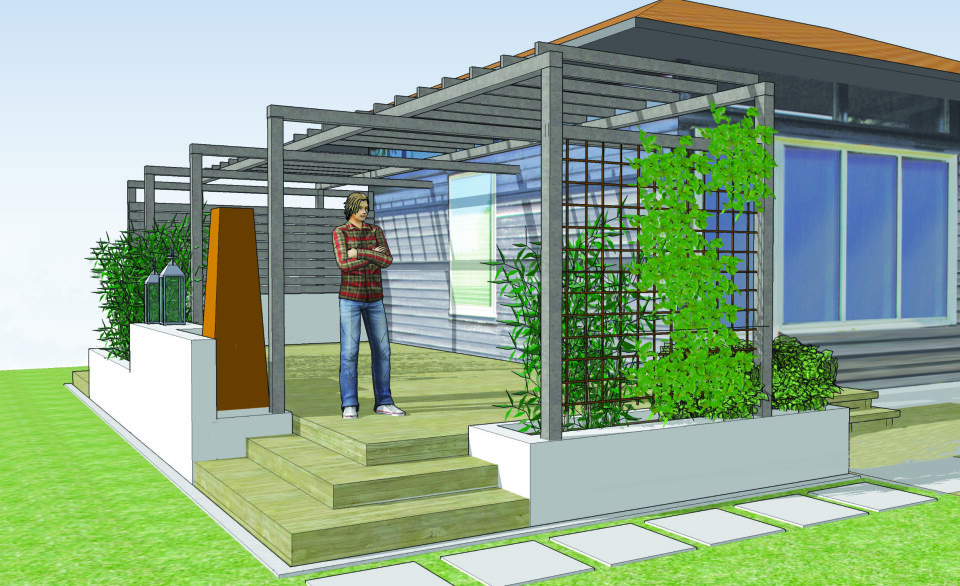 LUNT Med opphøyd gulv og dermed lavere 'takhøyde' blir uteplassen lunere.